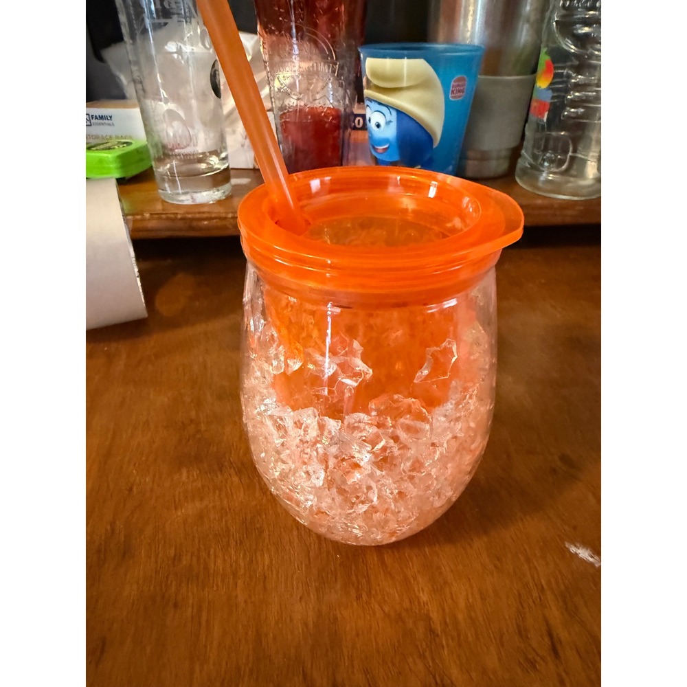 Orange Double Wall Gel Freezer Tumbler Insulated Acrylic Travel Cup with Straw